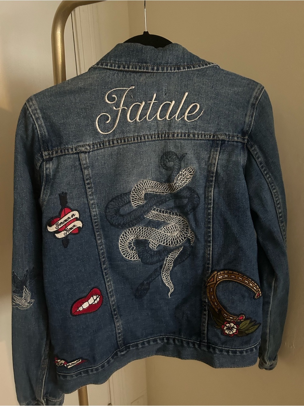 PacSun Embroidered Denim Jacket Snake Patch Femme Fatale Graphic Medium